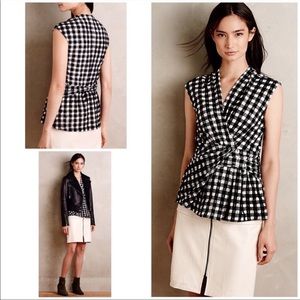 Anthropologie Deletta Delphine Gingham Black White Blouse New with Tags Large